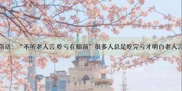 俗语：“不听老人言 吃亏在眼前”很多人总是吃完亏才明白老人言