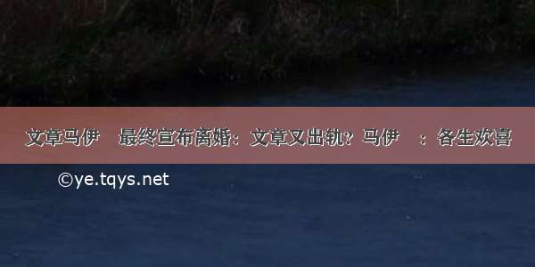 文章马伊琍最终宣布离婚：文章又出轨？马伊琍：各生欢喜