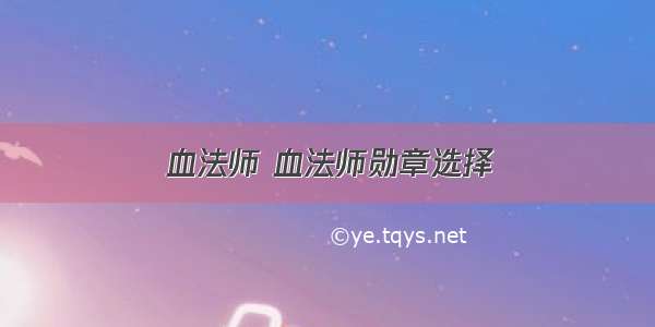 血法师 血法师勋章选择