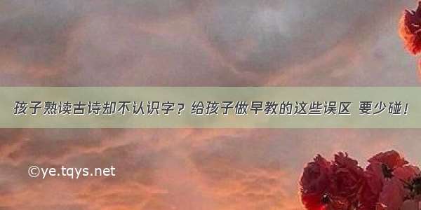 孩子熟读古诗却不认识字？给孩子做早教的这些误区 要少碰！