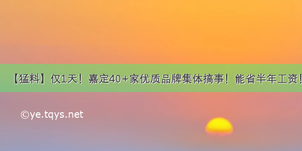 【猛料】仅1天！嘉定40+家优质品牌集体搞事！能省半年工资！