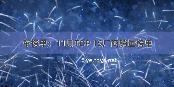 车榜单：11月TOP 15厂商销量榜单