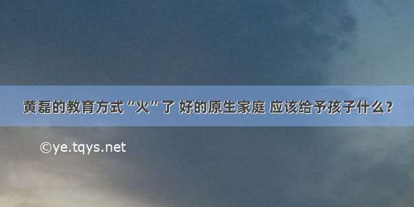 黄磊的教育方式“火”了 好的原生家庭 应该给予孩子什么？