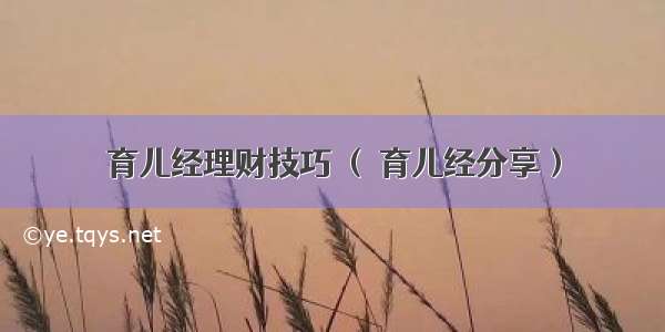 育儿经理财技巧 （ 育儿经分享）