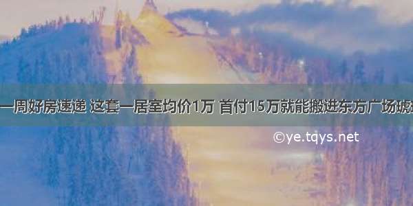 禅城一周好房速递 这套一居室均价1万 首付15万就能搬进东方广场琥珀城！