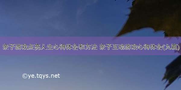 亲子游戏点亮人生心得体会和方法 亲子互动游戏心得体会(九篇)