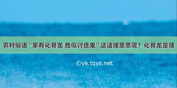 农村俗语“家有化骨龙 胜似讨债鬼”这话啥意思呢？化骨龙是啥