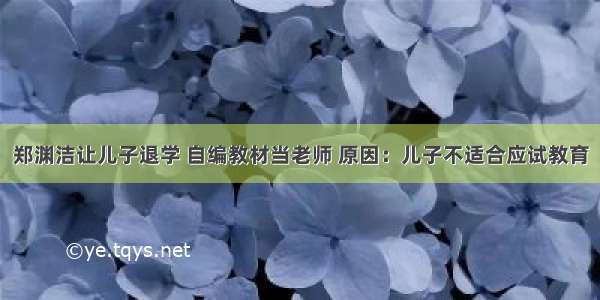 郑渊洁让儿子退学 自编教材当老师 原因：儿子不适合应试教育