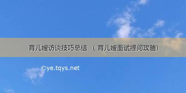育儿嫂访谈技巧总结 （ 育儿嫂面试提问攻略）
