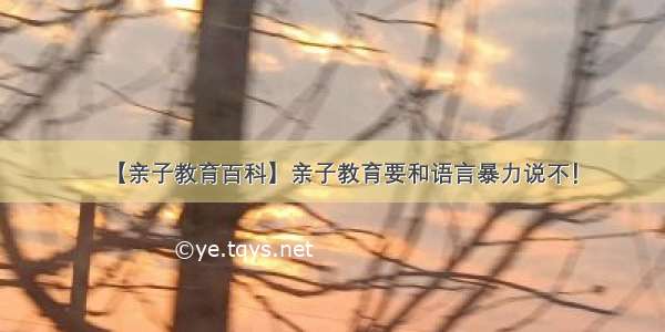 【亲子教育百科】亲子教育要和语言暴力说不！