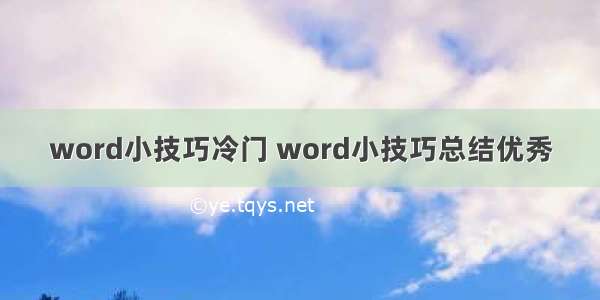 word小技巧冷门 word小技巧总结优秀