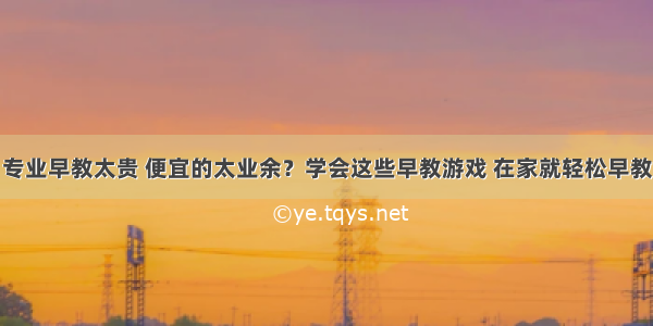 专业早教太贵 便宜的太业余？学会这些早教游戏 在家就轻松早教