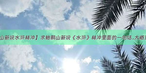 【鲍鹏山新说水浒林冲】求鲍鹏山新说《水浒》林冲里面的一句话..大概意思是....