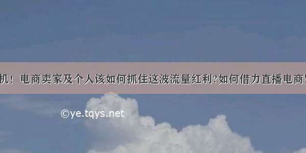 抓住新商机！电商卖家及个人该如何抓住这波流量红利?如何借力直播电商紧抓红利？