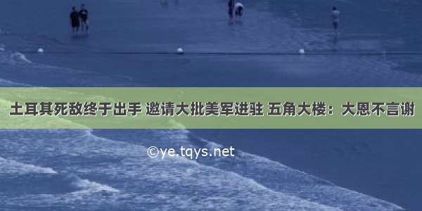 土耳其死敌终于出手 邀请大批美军进驻 五角大楼：大恩不言谢