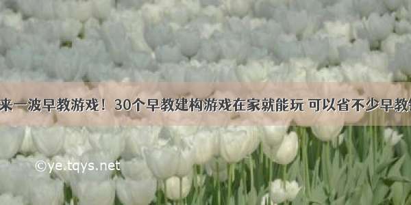 再来一波早教游戏！30个早教建构游戏在家就能玩 可以省不少早教钱！