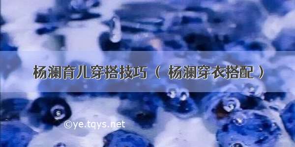 杨澜育儿穿搭技巧 （ 杨澜穿衣搭配）