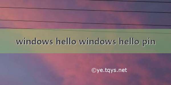 windows hello windows hello pin