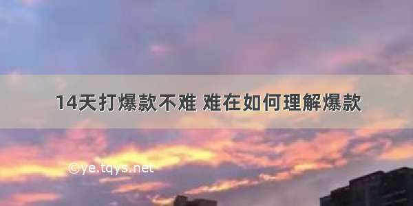 14天打爆款不难 难在如何理解爆款