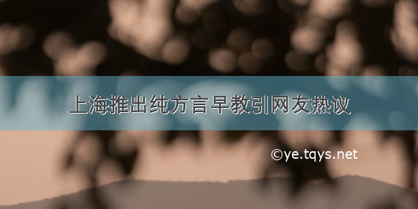 上海推出纯方言早教引网友热议