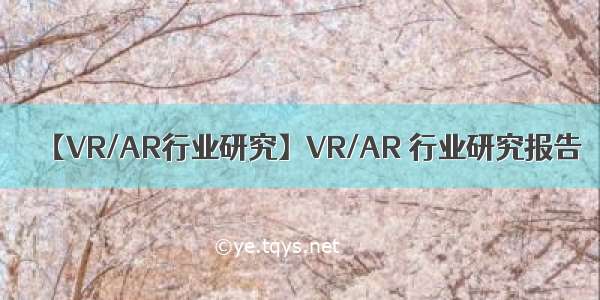 【VR/AR行业研究】VR/AR 行业研究报告