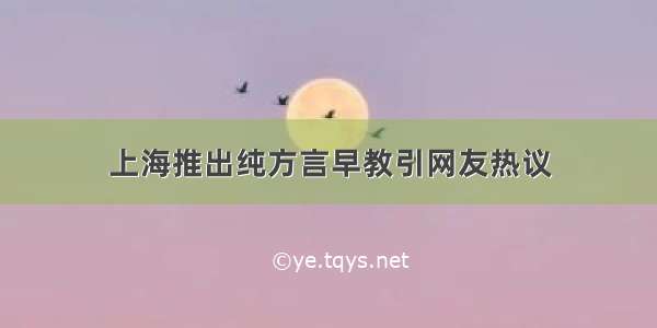 上海推出纯方言早教引网友热议