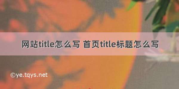 网站title怎么写 首页title标题怎么写