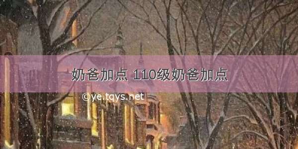 奶爸加点 110级奶爸加点