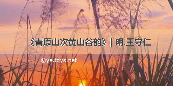 《青原山次黄山谷韵》| 明.王守仁