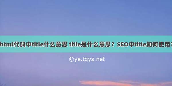 html代码中title什么意思 title是什么意思？SEO中title如何使用？