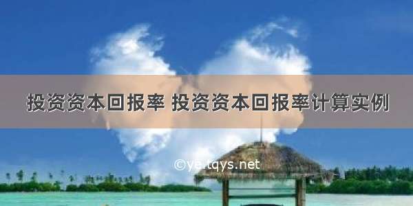 投资资本回报率 投资资本回报率计算实例