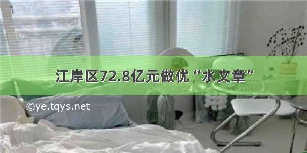 江岸区72.8亿元做优“水文章”