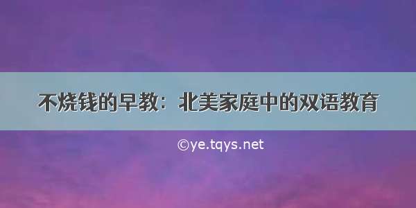 不烧钱的早教：北美家庭中的双语教育