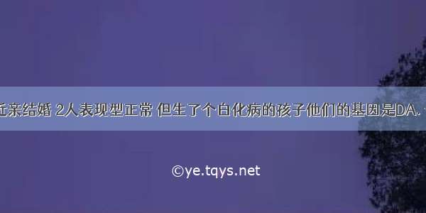 一对夫妇近亲结婚 2人表现型正常 但生了个白化病的孩子他们的基因是DA. 一人Aa 另