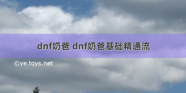 dnf奶爸 dnf奶爸基础精通流