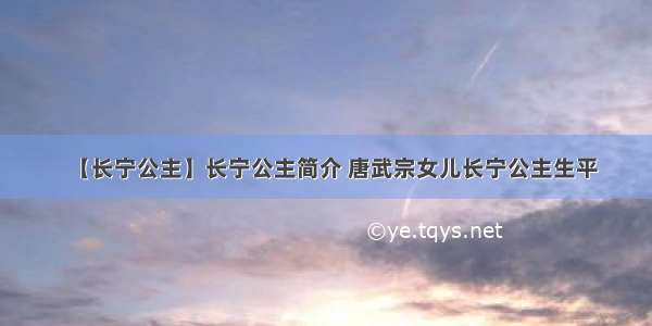 【长宁公主】长宁公主简介 唐武宗女儿长宁公主生平