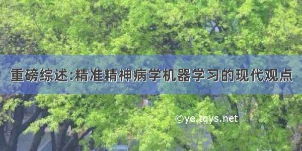 重磅综述:精准精神病学机器学习的现代观点