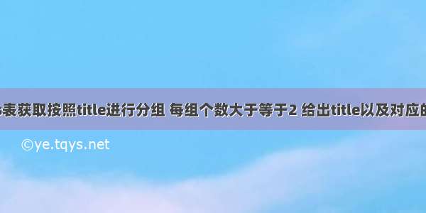 从titles表获取按照title进行分组 每组个数大于等于2 给出title以及对应的数目t。