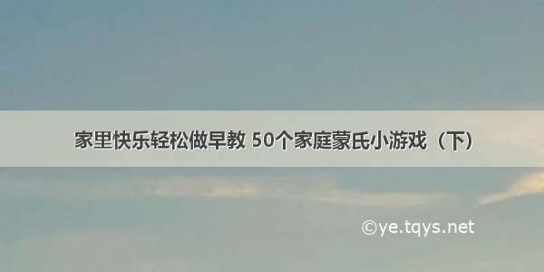 家里快乐轻松做早教 50个家庭蒙氏小游戏（下）