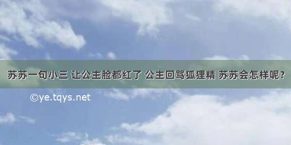 苏苏一句小三 让公主脸都红了 公主回骂狐狸精 苏苏会怎样呢？