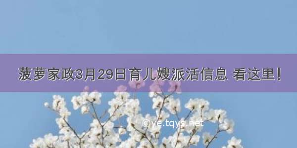 菠萝家政3月29日育儿嫂派活信息 看这里！