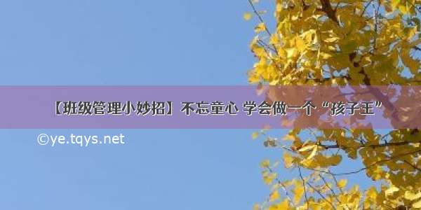 【班级管理小妙招】不忘童心 学会做一个“孩子王”