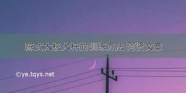 陈式太极大杆的训练方法 阿贤文章