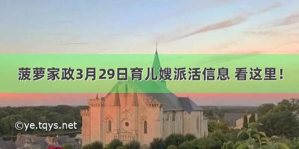 菠萝家政3月29日育儿嫂派活信息 看这里！