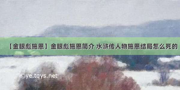 【金眼彪施恩】金眼彪施恩简介 水浒传人物施恩结局怎么死的