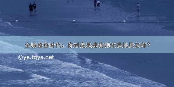 全城整容时代：你到底是建筑师还是托尼老师？